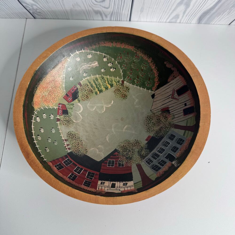 Vintage Hand Painted Decorative Bowl Wood Farmer Primitive Cottage Weston Bowl